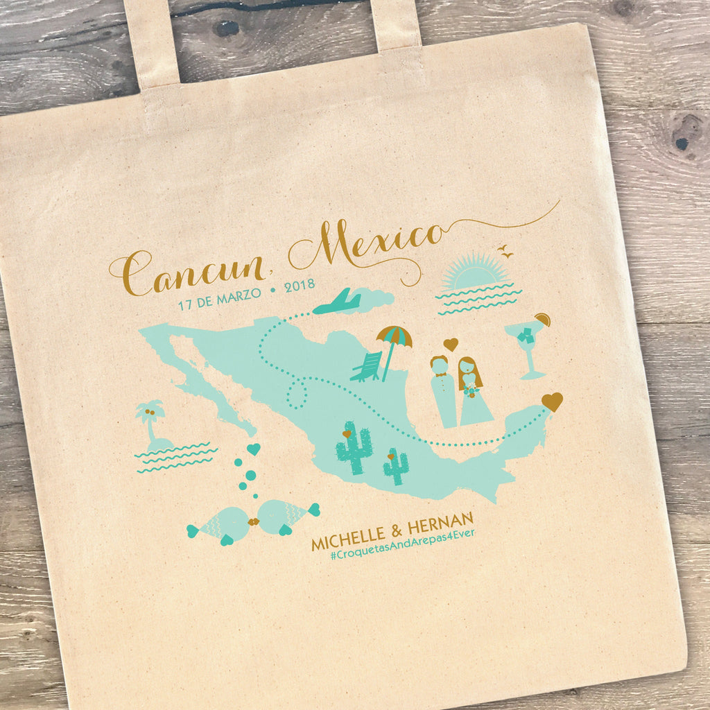 Cancun, Mexico - Custom Destination Wedding Welcome Tote Bag